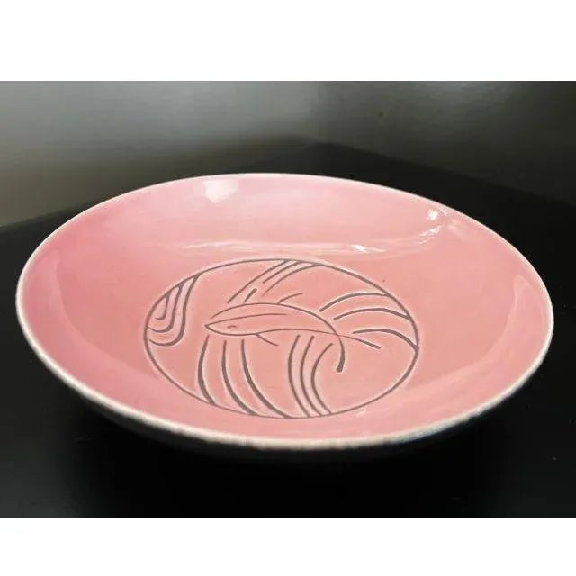 Blush Mid-Century, Roselane Pink and Aqua Marine Line Dish For Sale - Image 8 of 9