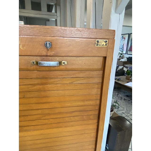 Wood Oak Roll-Top Filing Cabinet, 1950s For Sale - Image 7 of 18
