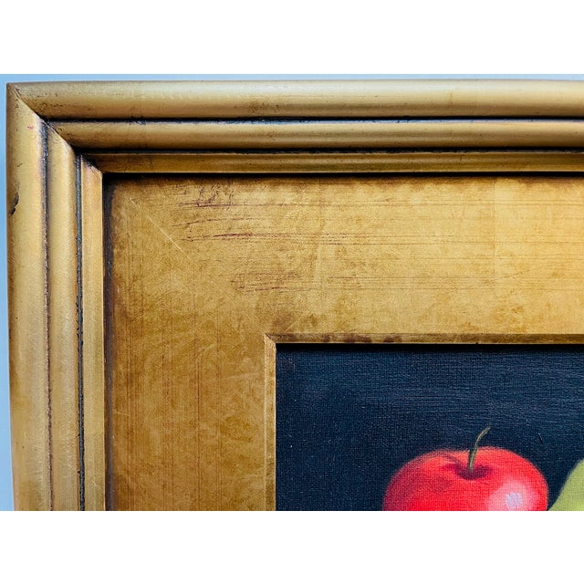 1990s Still Life Red Apple Green Pear Framed Oil on Canvas For Sale - Image 4 of 6