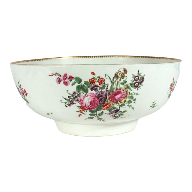 18th-Century First Period Worcester Porcelain Botanical Punch Bowl For Sale