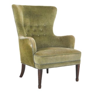 Danish Modern Mohair Wingback Armchair in the Style of Frits Henningsen For Sale
