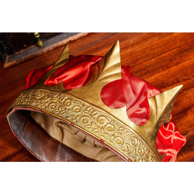 Fantastic Antique Brass Silk Lined Theater Crown Costume Prop King Royalty Home Decor For Sale - Image 9 of 14