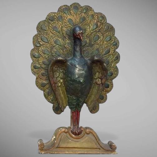 Architectural Carved Peacocks This outstanding pair of hand-carved and paint decorated peacocks are in very fine...