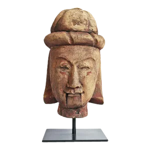 Early 20th Century Antique Thailand Wood Puppet Head