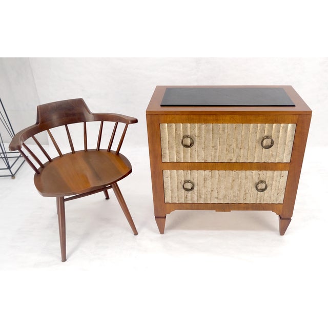 Baker Furniture Company Baker Slate Top Silver Leaf Scallop Front Two Drawers Night Stand End Table MINT For Sale - Image 4 of 16