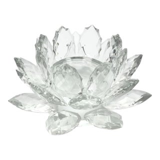 Shannon Crystal Godinger Large Faceted Crystal Lotus Pillar Candle Holder For Sale