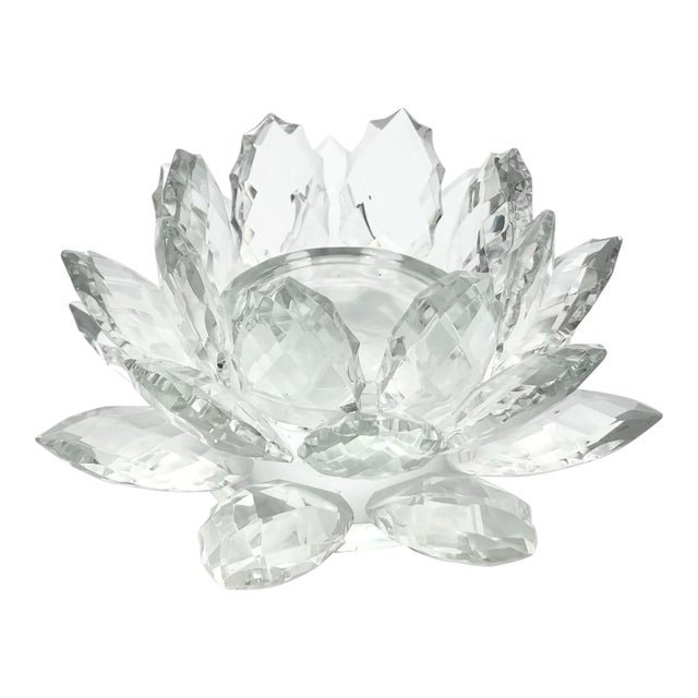 Shannon Crystal Godinger Large Faceted Crystal Lotus Pillar Candle Holder For Sale