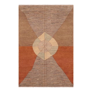 Contemporary Gabbeh Orange/Brown Wool Rug - 6'2'' X 9'3'' For Sale