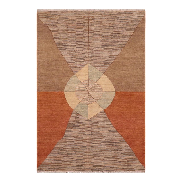 Contemporary Gabbeh Orange/Brown Wool Rug - 6'2'' X 9'3'' For Sale