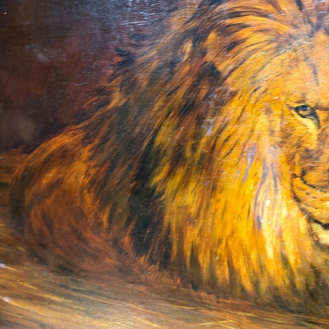 1900 - 1909 Oil Canvas Reproduction Repose the British Lion by the Hungarian Géza Vastagh For Sale - Image 5 of 17