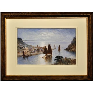 J. Wilson. Looe Town & Harbour, Cornwall, Watercolour, 1860, Framed For Sale