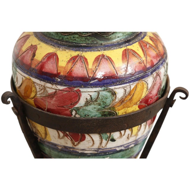 Metal Antique Italian Majolica Table Lamps - a Pair For Sale - Image 7 of 11