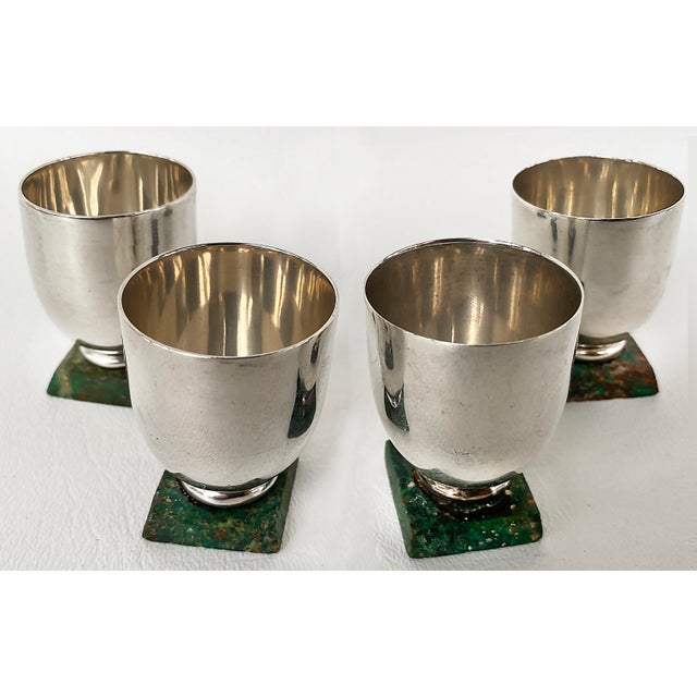 Mexican Sterling Silver Shot Glasses W Stone Bases- Set of 4 For Sale In Miami - Image 6 of 6