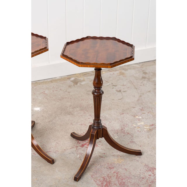 Brown Pair of Scalloped Octagonal Mahogany Wine Tables (C. 1900) For Sale - Image 8 of 10