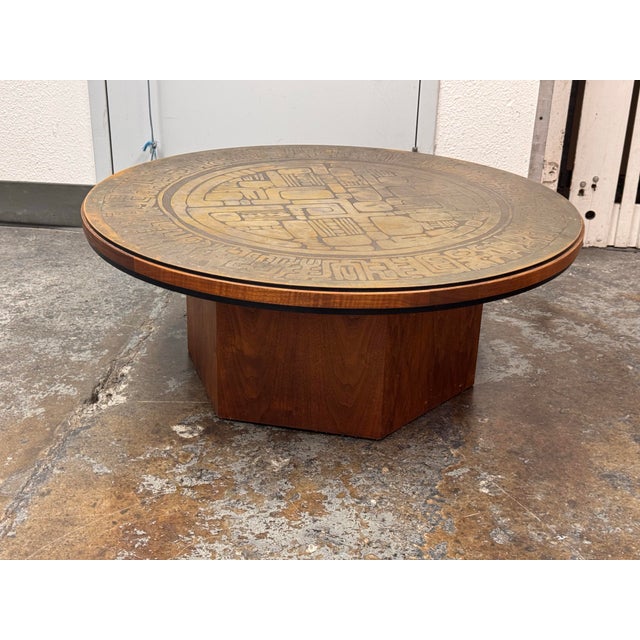 Brass Circa 1970's G. Urso Brutalist Etched Metal Coffee Table, Signed For Sale - Image 8 of 13