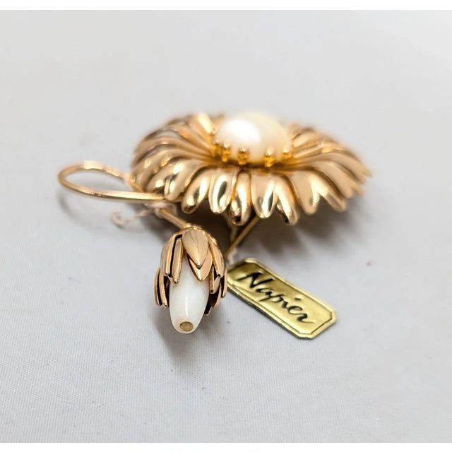 Late 1960s to early 1970s goldtone cabochon yellow/white resin flower with flower and yellow resin "bud" brooch with...