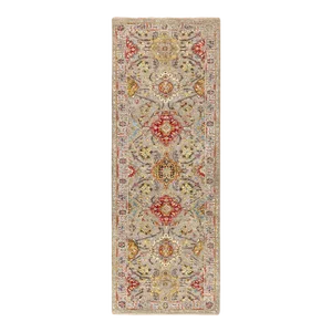 The Sunset Rosettes Wool and Pure Silk Runner Hand Knotted Oriental Rug