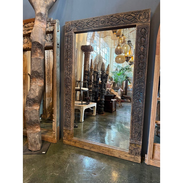 Original Vintage Indian Carved Full Length Mirror For Sale - Image 9 of 9