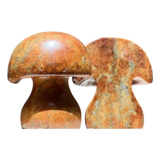 Vintage Italian Alabaster Mushroom Bookends, Circa 1960 - A Pair For Sale