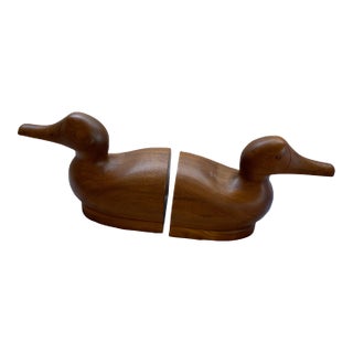 Vintage Wooden Duck Bookends- a Pair For Sale
