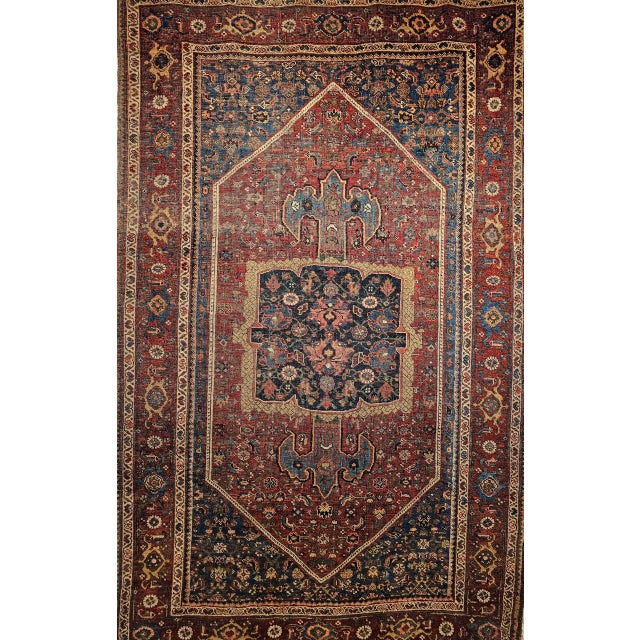 19th Century Persian Bidjar Rug, Hand-Knotted Wool, Geometric Herati Pattern, Burgundy & Blue, 5x7 For Sale - Image 13 of 18