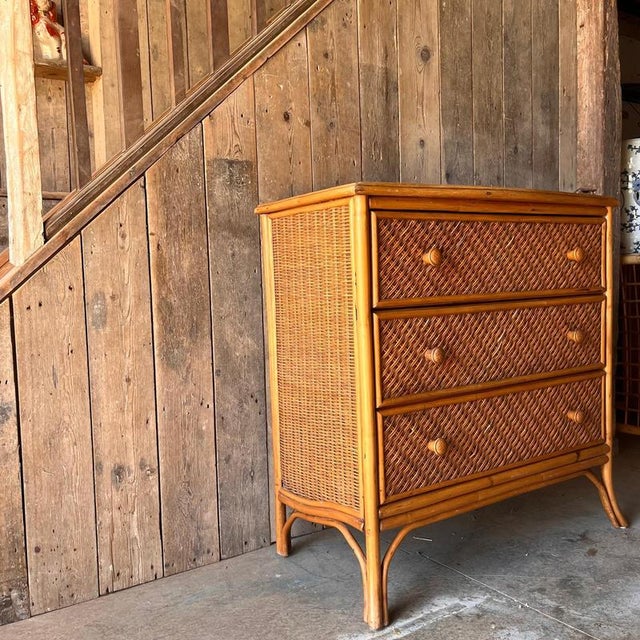 Vintage Bamboo and Wicker Chest of Drawers For Sale - Image 4 of 13