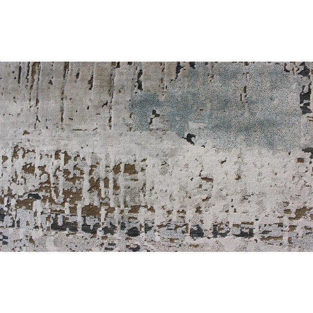 White Modern Hand-Knotted Rug in Wool With All-Over Modern Design in Ivory, Brown, Gray and Blue For Sale - Image 8 of 11