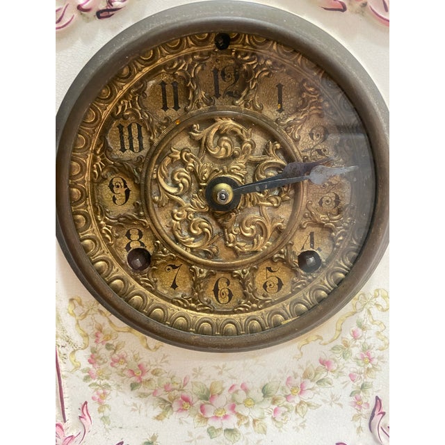 1900 - 1909 Antique Ansonia Porcelain Mantel Clock, Late 1800s For Sale - Image 5 of 9