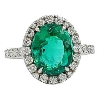 Gia Brazilian Paraiba Tourmaline Oval and Diamond Ring in Platinum, Size 6.5 For Sale