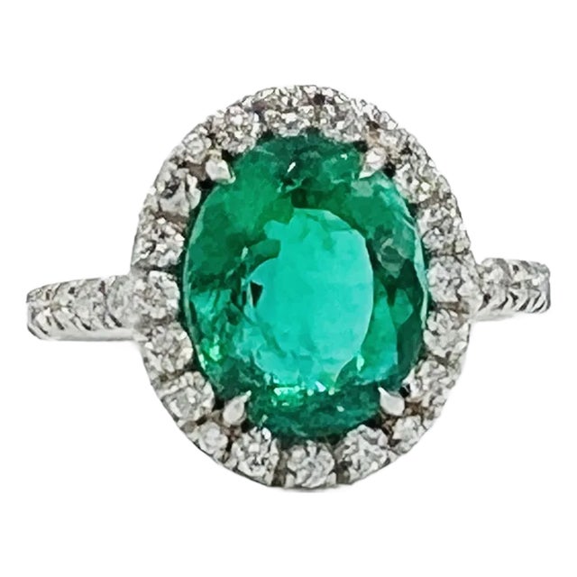 Gia Brazilian Paraiba Tourmaline Oval and Diamond Ring in Platinum, Size 6.5 For Sale