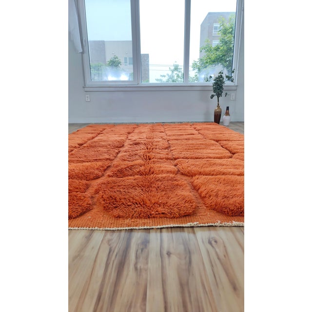 Terracotta Orange Carved Wool Moroccan Beni Mrirt Rug For Sale - Image 9 of 15