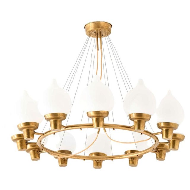 Scandinavian Modern Hanging Lamp in Brass and Opaline Glass by Hans Bergström, 1940s For Sale - Image 13 of 13