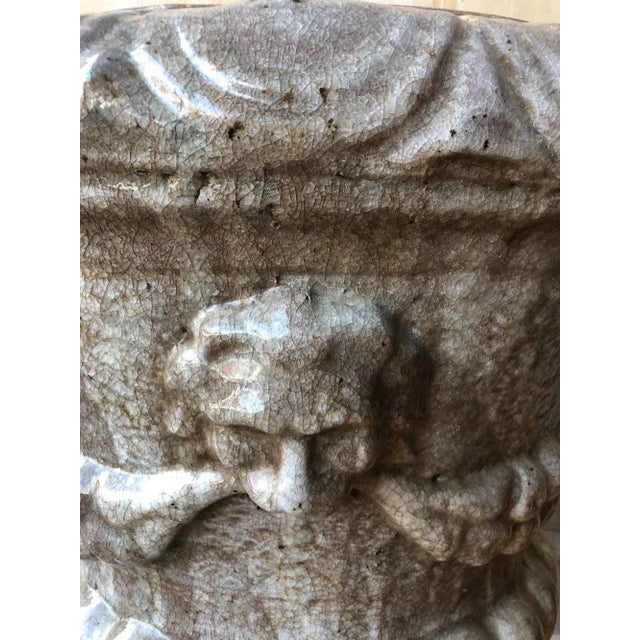 Taupe Large Italian Antique Glazed Urn- 36"h For Sale - Image 8 of 13