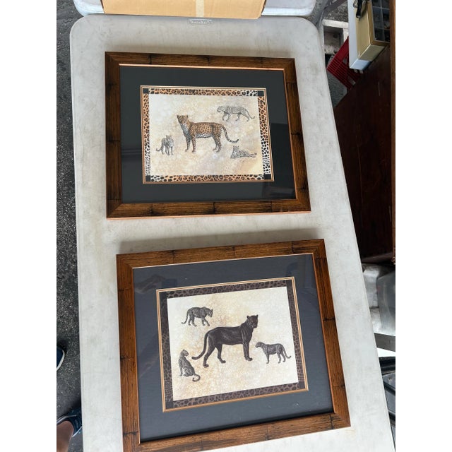 African Vintage Framed Art Prints of Leopards - Pair - 2 For Sale - Image 3 of 5