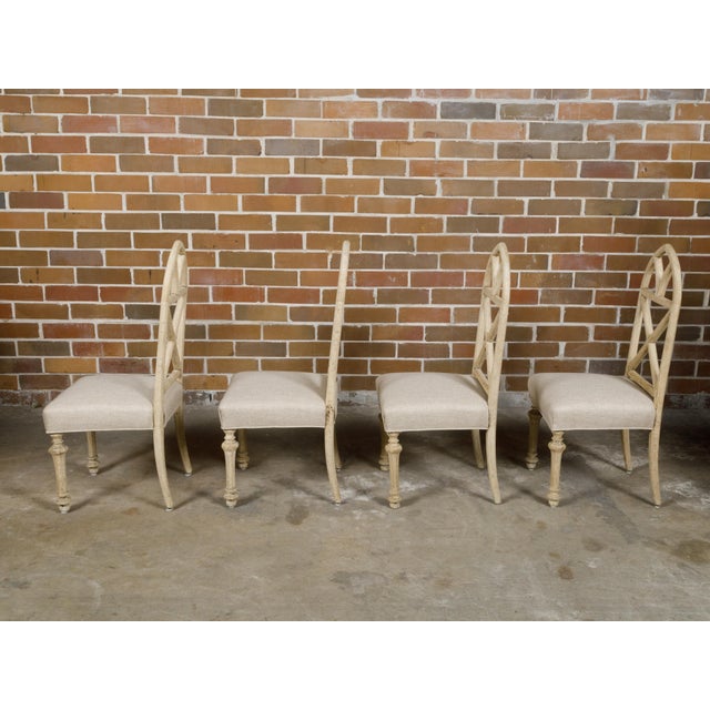Early 20th Century Set of Four Gothic Revival English Bleached Oak Dining Chairs with Arched Backs For Sale - Image 4 of 12