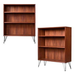 Pair of Lyby Mobler Danish Teak Bookcases on Hairpin Legs For Sale