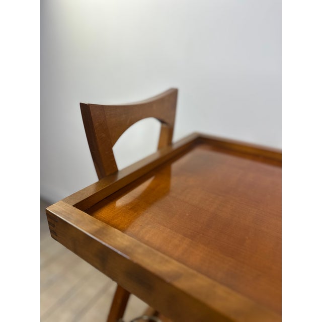 Mid-Century Modern Vintage Cherry Wood Rolling Serving Cart, 1970s For Sale - Image 3 of 12