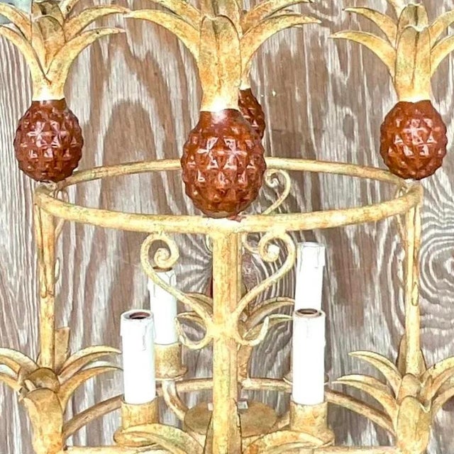 Vintage Coastal Painted Metal Pineapple Chandelier For Sale - Image 9 of 13