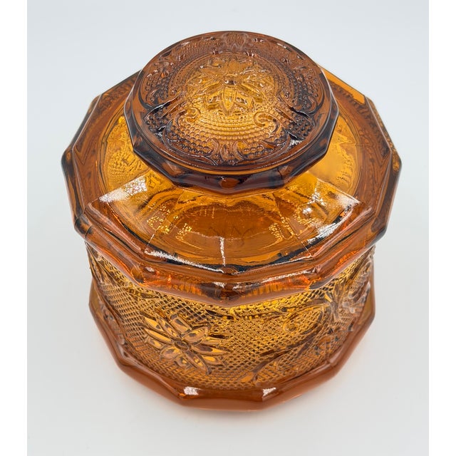 Indiana Glass Company 1960s Indiana Sandwich Glass Tiara Amber Canister & Lid For Sale - Image 4 of 10
