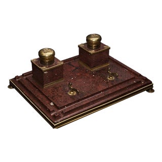 19th Century Louis Philippe Inkwell in Red Marble and Gilt Bronze For Sale