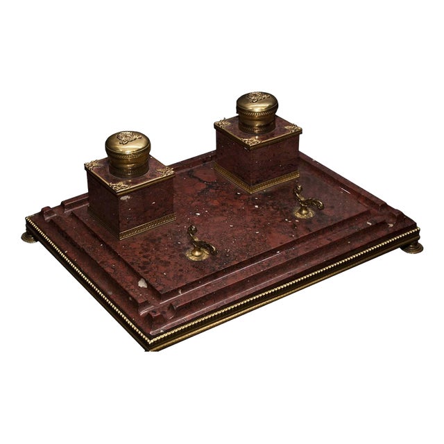 19th Century Louis Philippe Inkwell in Red Marble and Gilt Bronze For Sale