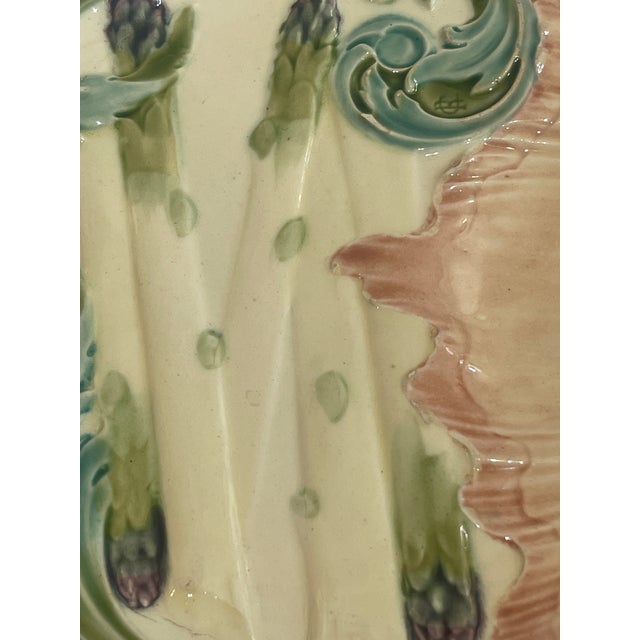 Ceramic Majolica Art Nouveau Asparagus Plate by Keller Et Guérin (Kg) Lunéville For Sale - Image 7 of 11