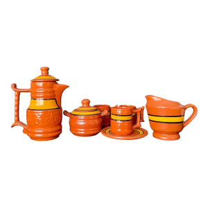 Vintage Spanish Pottery Tea Coffee Set, Signed Carla Rd, Terracotta Redware, 15-Piece