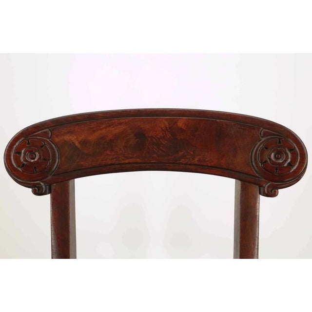 Beautiful set of mahogany chairs. The chairs are decorated with carvings and turning. Condition: newly upholstered, good...