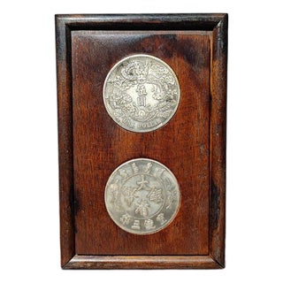 1970s Rosewood Decorative Box Inlaid With Silver Dollar Coins For Sale