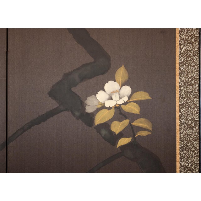 1960s Shōwa Era Japanese Painted Silk Byobu Screen "Magnolia" For Sale - Image 12 of 17
