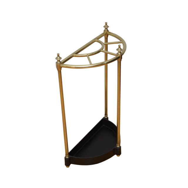 English Demi Lune Umbrella Stand in Brass, 1900 For Sale - Image 3 of 11