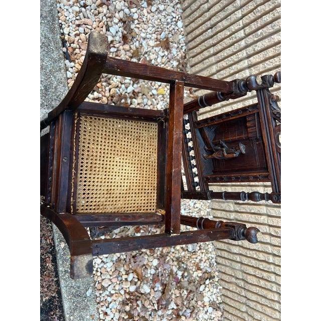 Early 20th Century Pair of Antique French Renaissance Style Carved Cane Seat Brittany Side Chairs For Sale - Image 12 of 12