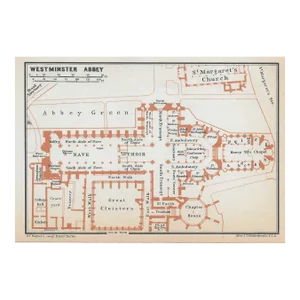 Antique Westminster Abbey London Map