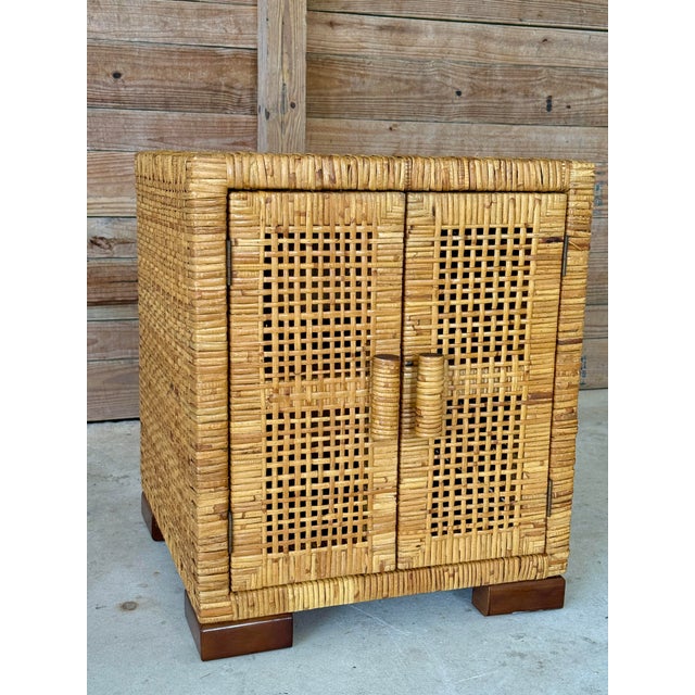 Mid-20th Century Coastal Boho Rattan Wrapped Two-Door Chest Stand For Sale - Image 12 of 12